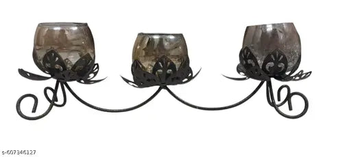 High Quality Trendy matte black candle holder with glass -