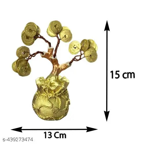 Gold Coin Vastu Tree for Good Luck, Prosperity, Wealth and Growth | Natural Coin Tree for Positivity | Prepared from fine Quality of Polyresin and Coins as Vastu Remedy for Home/Office | Antique Decorative Showpiece - 15 cm
