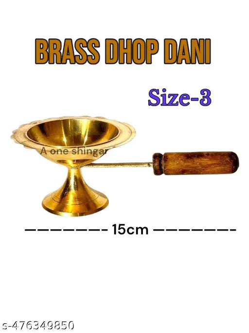 Pack of 4 Brass Diya, Dhoop Dani,Akhand Diya joyti and Pooja Bell (Ghanti) Premium Quality Brass
