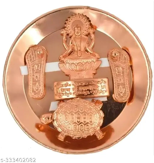 Laxmi Charan Paduka, Wish Fulfilling Tortoise, Jay Mata Laxmi Frame on Copper Plate, Fengshui, Diwali Auspicious Items Pooja Kit Brass Yantra (Pack of 1)