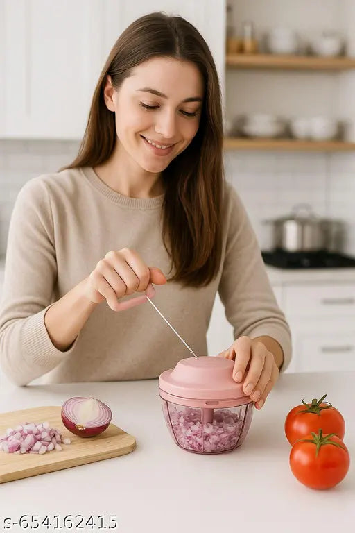 Premium Handy Pull Chopper with Sharp Stainless Steel Blades | Vegetable & Fruit Cutter | Quick Onion Chopper for Kitchen.