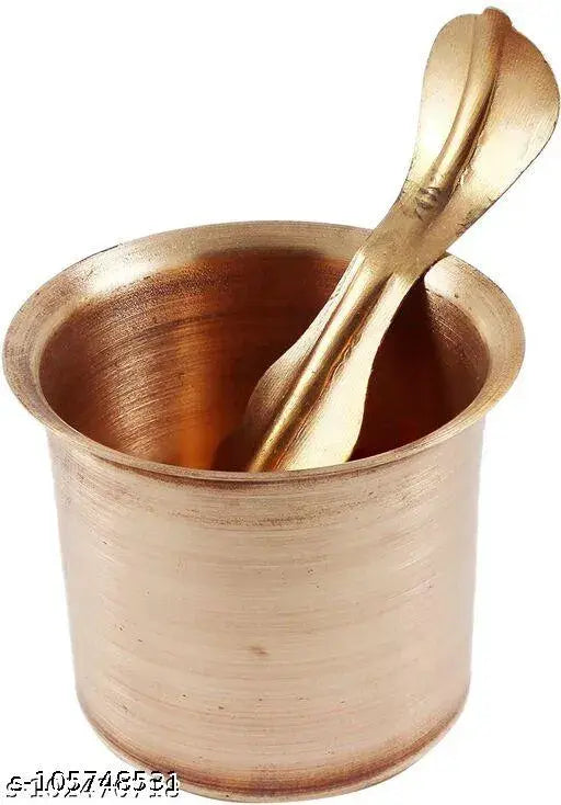 Pure Copper PanchPatra with Achmani Pooja Article use with tambe lota pooja / copper kalash / lota Copper Kalash (Height: 2.5 inch, Brown)