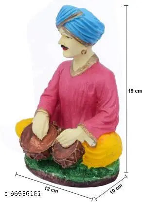 GW Creations 3 Number Rajasthani Musician Man Playing By Tabla Showpiece For Home and Office Cabin Decorative Product Religious Statue Home Decor (Matte) (Multicolor)