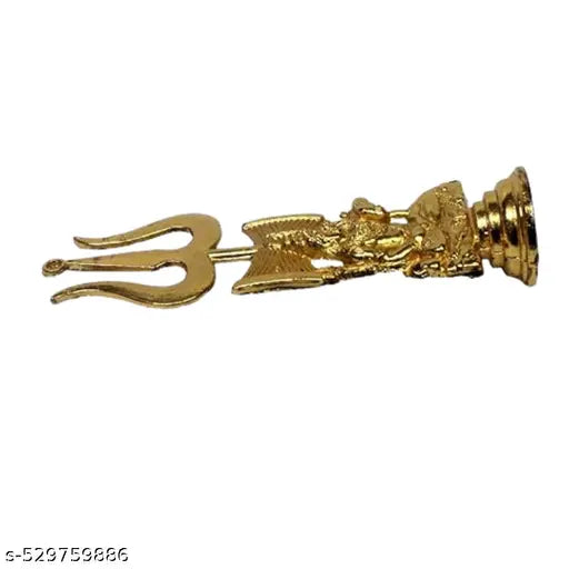DARIDRA BHANJAN Brass Trishul, Trident Damru with Stand Brass Statue for Car Dashboard/Temple, Puja Ghar Bass shiv ji trishul fir pooja item decorative
