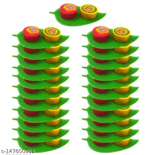 Leaf shape Thamboolam set with Pasupu Kumkum- Fancy Leaf set combo with Haldi Kumkuma (21) pic