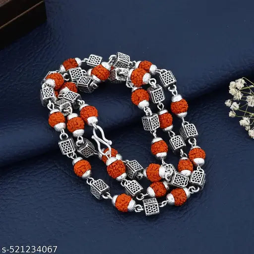 Premium Handcrafted Rudraksha & Silver Bead Chain – Spiritual & Elegant Jewelry for Men & Women