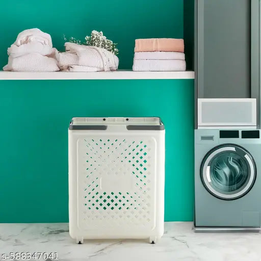 45 Litres Laundry Basket Plastic/Multipurpose Laundry Bag for Clothes/Durable Clothes Basket & Basket for Clothes Storage/Foldable & Space-Saving Laundry Basket (White)