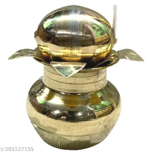 Bhabani Antique Shop PUJA Mongol Ghat | DAR ghot I MANGAL Kalash|Laxmi Ghat |Pital puja ghot I Laxmipuja Ghot with Brass Mango Five Leaves and Brass Coconut Brass Kalash (Yellow) (7.5 cm)