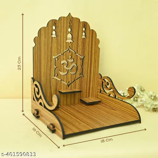 RADHESHRAKHI Beautiful Small Wall Mounted Wooden Temple/Mandir for Home, Office Wall, Puja Room (Brown Color)