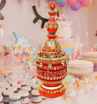 Fully Decorated Saubh/Traditional Indian SindoorDibbi Wedding Sindoor dani Accessory(Multicolor_23x7cm) Sindurdaani Net Quantity (N) : 1 Sindhora sindoor dani lakdi ka sindhora sindhora dikhaiye wooden sindhora sindhora for marrige Golden Fully Decorated