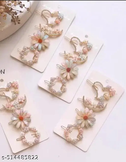 "Trendy Hair Clip Combo Pack with Pearls & Flowers"