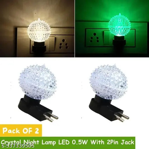 Crystal shape LED Night Bulb with 2 Pin Jack, Bedroom night Lamp Color White & Green pack of 2