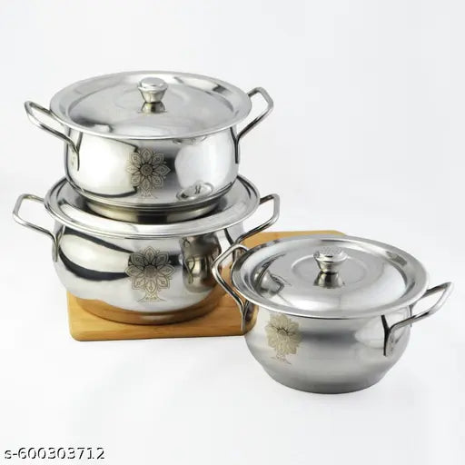 Stainless Steel Serving Pot with Lids - Pack of 5 steel pot with 5 pcs Lids, Ideal for Daily Cooking, Gas & Induction Stove Compatible