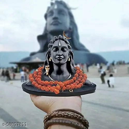 Adiyogi Shiva Statue & Rudraksha Mala for Car Dash Board, Pooja & Gift, Mahadev Murti, Idol, Lord Adiyogi Shankara for Home & Office Decor (ADIYOGI JI in Black)