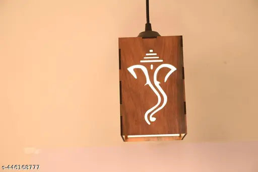 TrendyHouse Ganesh Wooden 10 Watts Ceiling Carved Pattern Pendant Hanging Lamp | Modern Hanging Lamp | Designer Hanging Lamp, Brown, Rectangular (GFBH_027)