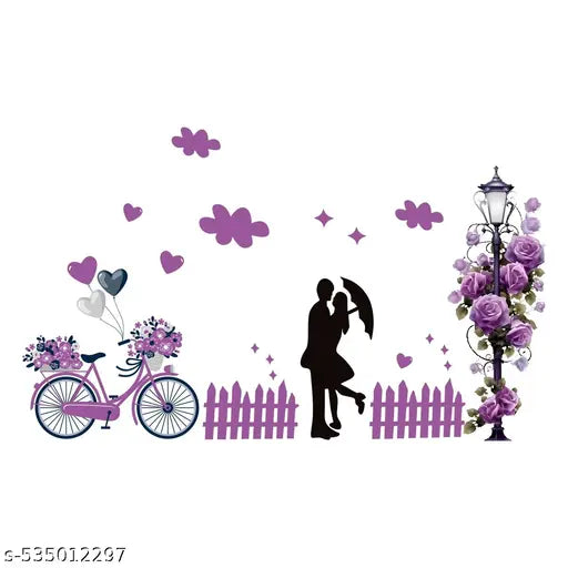 SS And Company loving couple with decorative floral poll Sticker for Home, Living Room, Bedroom, Kitchen (60 cm x 65 cm)