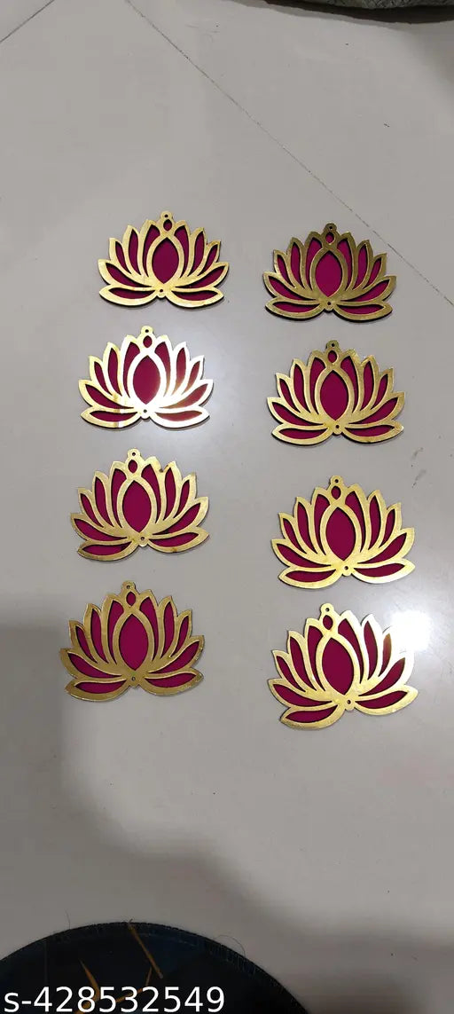 Pink Wooden Lotus Cut-Out Rangoli Kit Decoration for Diwali, Dushehra for Rangoli, Pooja, Decorations, Festival Gift, Wedding Decorations Size 3 Inch Pack of 8.