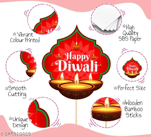ZYOZI 31 Pieces Happy Diwali Party Photo Booth Props and Banner Kit Festival of Lights Prop for Photoshoot Diwali Party Picture Selfie Stick Props Party Decoration Supplies