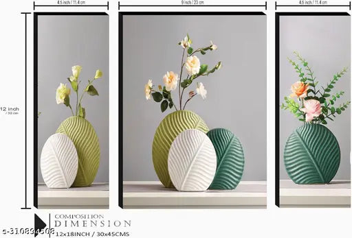 Set of 3 flower Pots  Religious Modern art self adeshive Home decorative gift item wall painting for living room , office , hotel MDF framed painting 12 inch X 18 inch(pack of 3 )