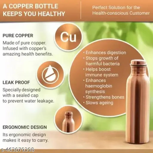 Pure Copper Water Bottle  Copper bottle With Ayurvedic Health Benefits ( 950ML)