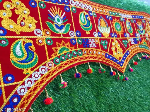 Embroidered Velvet Bandarwal | Embroidered Velvet Door Hanging | Traditional Door Bandarwal | Handmade Kuchhi Work Hanging | Unique Velvet Door Bandarwal | Handcrafted Kuchhi Work Toran | Custom Velvet Door Decore |