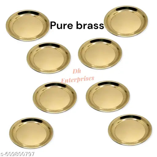 Pack of 8 Pure Brass Puja Plates Pack of 8 for Temple & Home Use