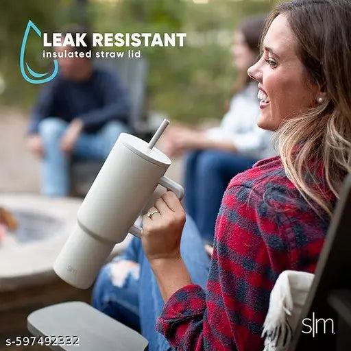 1200 ml Stainless Steel Insulated Tumbler, Water Mug with Spill-Proof Lid and Straw, Hot and Cold Tumbler, Iced Coffee Cup, Water Bottle (40 oz, White )