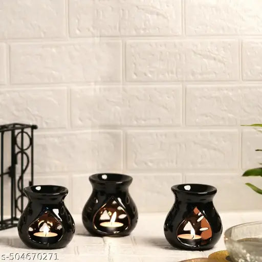Set of 3 Midnight Black Elegant Tealight diffusers