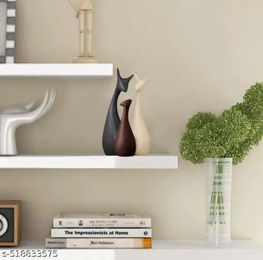 Home Decor Lucky Deer Family Matte Finish Ceramic Figures - (Set of 3, Black White Brown Matte Brown)