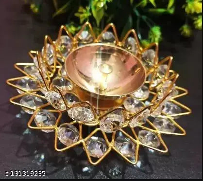 WHITE PAGADI GANESH JI AND GOLD PLATED PALTE AND Brass Akhand Lotus/Kamal Diya | Diamond Crystal Deepak/Dia | Akhand Jyot | Decorative Brass Crystal Oil Lamp| Puja Lamp Round Brass Crystal Akhand Diya | Deepak/Dia | Akhand Jyot | | Decorative Brass Oil La