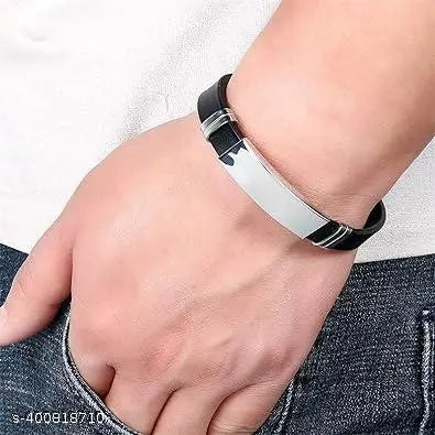 Black Silver Gold Stainless Steel Silicon Wrist Band Customized Personalised Letter Engraved ID Bracelet Men