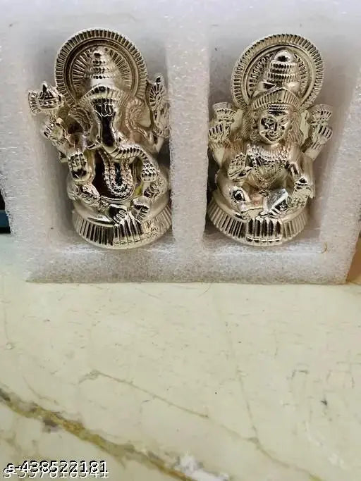 DARIDRA BHANJAN  Metal Lakshmi Ganesha Idol Set for Diwali Pooja- Silver Plated Lakshmi Ganesha Murti