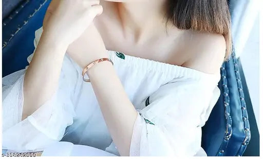Honbon Rose Gold Plated Tennis Bracelet Handcrafted Bangle-Style Bracelet/Kada With magnetic Clasp for Women and Men(Pack of 1)Trendy Designer Love Bracelet for Couples Easily Wear up Casual,College & PartyWear