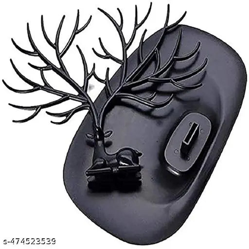 VIKUU Tree Key Wall Holder Self Adhesive Wall Door Hook Hanger Bag Keys Sticky Holder Wall Mount Wooden Key Ring Holder, Key Hanger, Wood Home Office Shope (Black Color)
