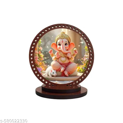 DECOCRU Lord Ganesha Ji Car Dashboard Idol | Wooden Base God Statue | Hindu Religious Showpiece for Car, Home, Office Decoration | Indian Spiritual Gift Item