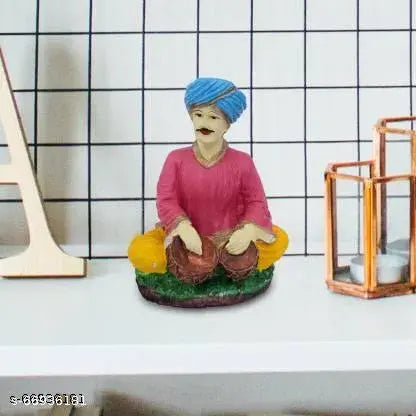 GW Creations 3 Number Rajasthani Musician Man Playing By Tabla Showpiece For Home and Office Cabin Decorative Product Religious Statue Home Decor (Matte) (Multicolor)