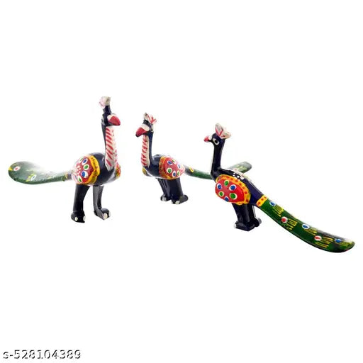 PEER LOK Peacock Showpiece GREEN+BLUE Figurine Set of 3 Piece Large, Medium and Small