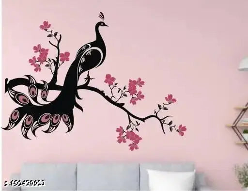 Peacock On Nature Tree - Flower - For Bedroom, Living Room ( ideal size on wall: 101 cm x 75 cm ),Multicolour