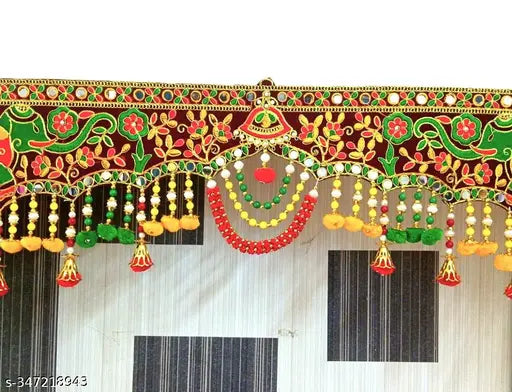 P.A.Traditional Door Hanging Bandanwal Designs of Elephant Embroidery/Mirror/Moti Toran for Home Decoration.[37 Inch]