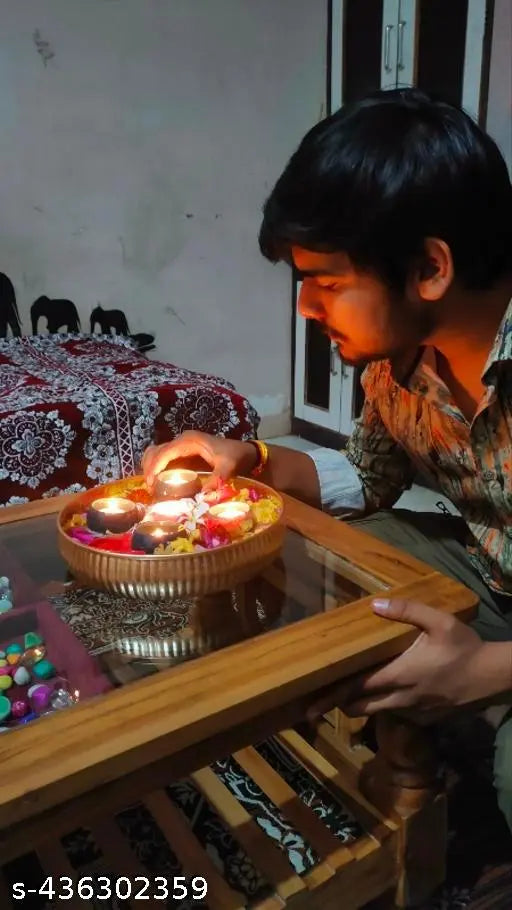 metal urli bowl Decorative Urli Bowl Handicrafts Flower Decorative Urli Bowl for Home Handcrafted Bowl for Floating Flowers and Tea Light Candles Home,Office and Table Decor| Diwali Decoration Items, Metal, Gold