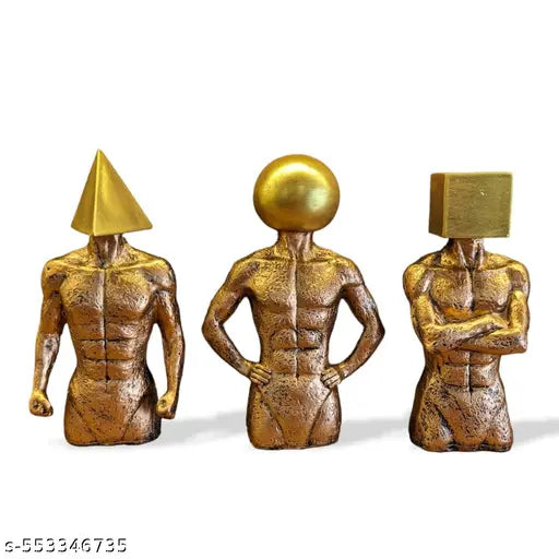 TheDecor24 Golden Human Body Figurine Set of 3 | Square Head, Triangle Head and Sphere Head Set of 3 | for Home Decor Decorative Showpiece