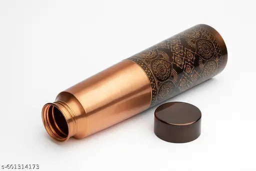 Vogue Venture Designer Tower Shape Pure Copper Water Bottle | 1 Litre Leak-Proof Ayurvedic Copper Bottle with Engraved Floral Pattern for Health, Office & Gym