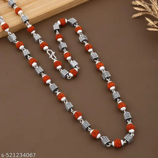 Premium Handcrafted Rudraksha & Silver Bead Chain – Spiritual & Elegant Jewelry for Men & Women