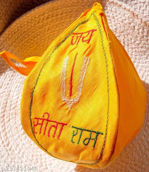 Guli Guli Yellow Bead Bag with Sita Ram Embroidery | mala potli | jap mala bag | pooja samagri | Print bead bag | Mala Bag | Holy Bead Bag | Radha Krishna Accessories | Prayer Bag | Red bead bag