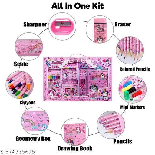 Stationery Kit for Girls - 41-Piece Set | Pencil Box, Colors, Eraser, Sharpener | Ideal Return Gift for Girls | Unicorn School Kit | Stationery Set for Return Gifts