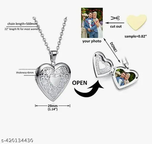 Silver Plated Big Heart Shaped Openable Photo Frame Memory Photo Lockets Valentines Day Gifts Fashion Chain Pendant Locket Necklace Gifts Jewelry for Men and Women