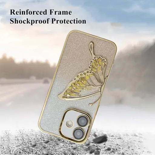 Rakulo Store Designed Compatible with iPhone 16 Plus Cover with Luxury Glitter Cute Butterfly Plating Design Aesthetic Women Teen Girls Back Cover Case Compatible with iPhone 16 Plus (Butterfly | Gold)