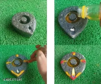 RARE OCEANS Decorative Diya/Agal vilaku/Oil lamp Medium Size Heavy Duty Stone (Medium Size)