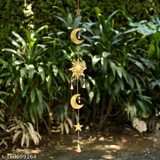 DULI Metal Windchime Wall Hanging, Feng Shui, Wall Art, Wall Decor, PositiveVibes, Rustic Wall Hangings, Wall Art, Festive Decor, Festive Decoration, Gift (Sun Moon Star Latkan Wall decor Hanging 48inch