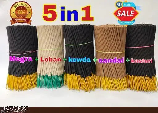 Sandal(80 gm), loban (80 gm), Marigold (80 gm), Kewda (80 gm), fantasia (80 gm) krishna Agarbatti/Incense Sticks pure fragrance